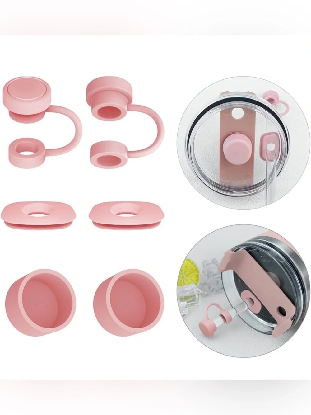 5for$10 Pink Straw Cover Spill Stopper Set Stanley Cup Quencher H1.0 Accessories